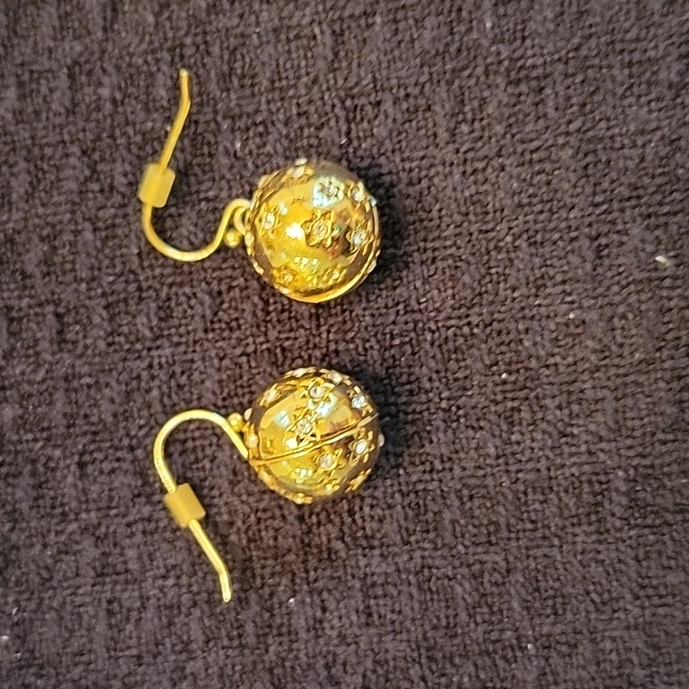 Spartina 18k gold plated dangle earrings with tiny CZ stones